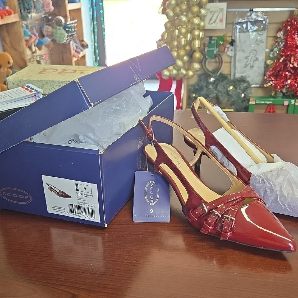Burgundy Patent Slingback Heels